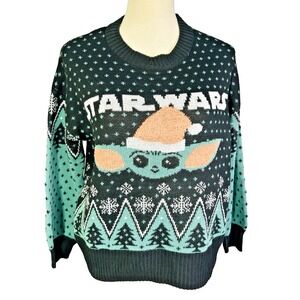 Star Wars Grogu Baby Yoda Ugly Christmas Sweater Black Mint Green Holiday Mens L